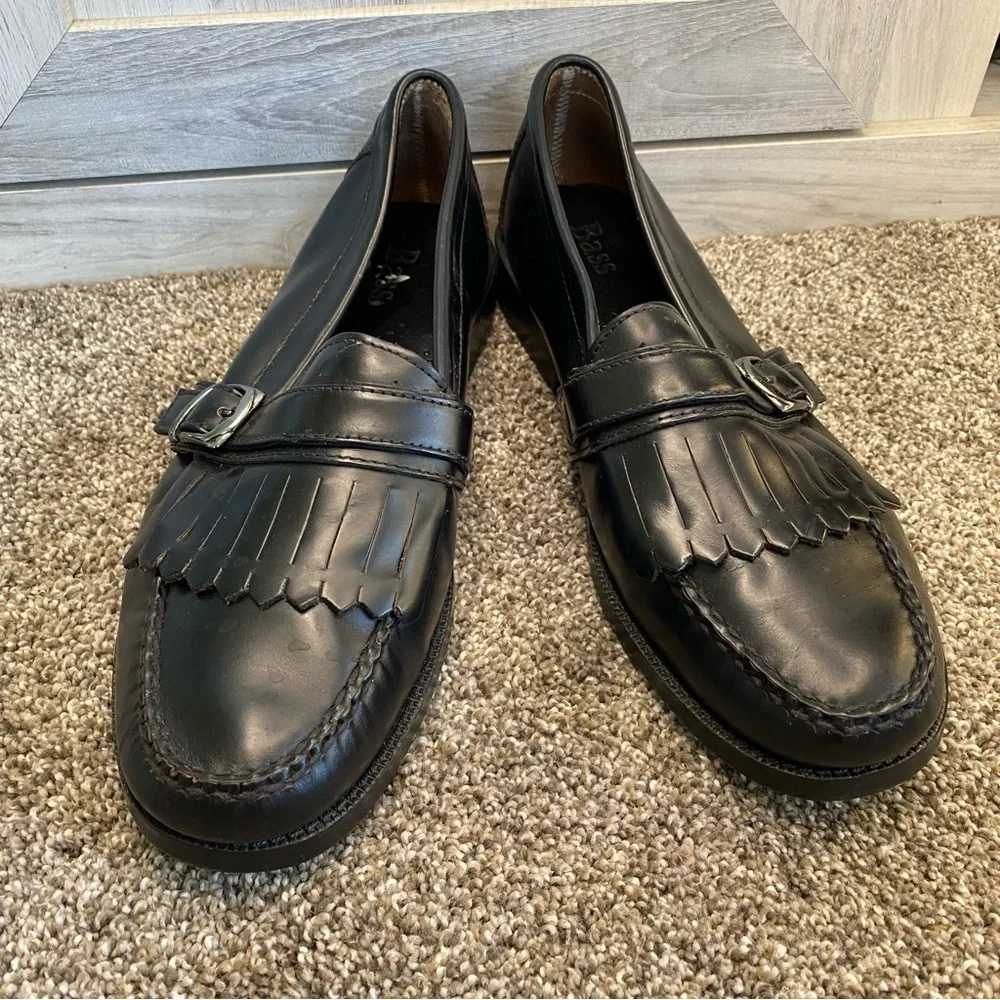 New Bass Parker Men's Black Leather Buckle Kiltie Loafers Size 10.5